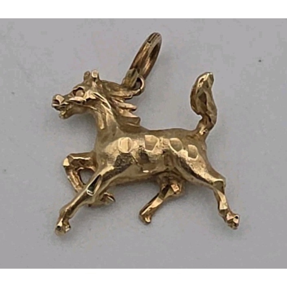 Vintage 14K Gold 3D Running Horse Charm Pendant Yellow Gold Equestrian PONY